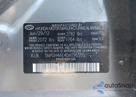 2013 Hyundai Elantra Limited из США, поврежденный, VIN 5NPDH4AE4DH196500